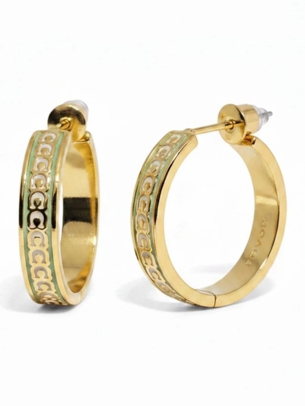 Coach Yellow Green Thick Hoops Gold trim NEW $119 - Picture 1 of 3